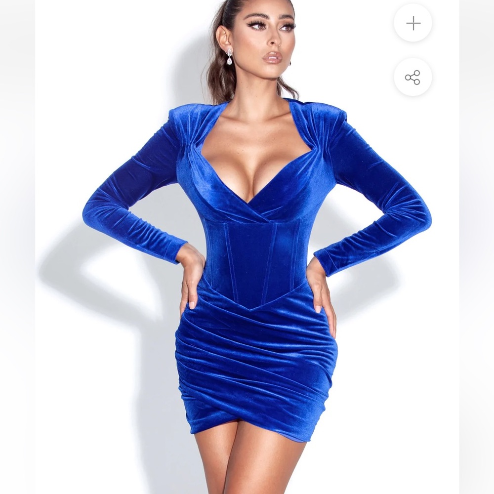 Royal Blue Long Sleeve Corset Velvet Dress NWOT Small